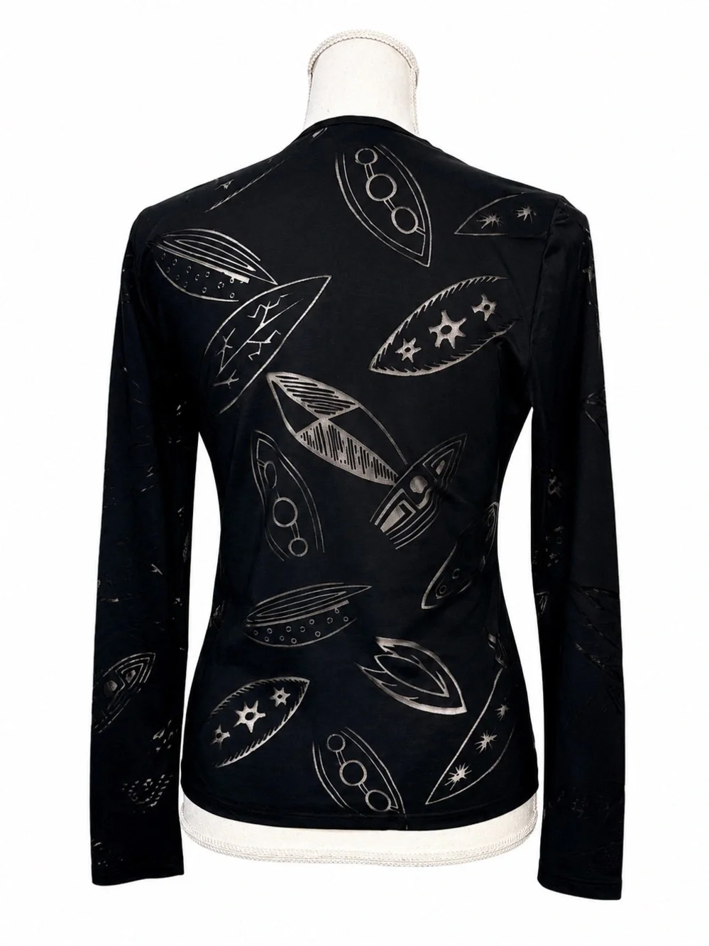 NWOT Vintage POI by Krizia Women’s Black Sheer Detail Long Sleeve Top. Size 6